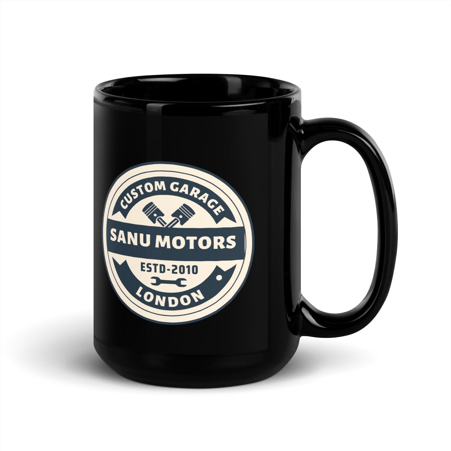 Black Glossy Mug | Sanu Motors | 11 & 15 oz Ceramic mug